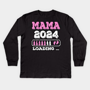 Mama Est 2024 Promoted To Mommy Mothers Day Mom To Be 2024 Kids Long Sleeve T-Shirt